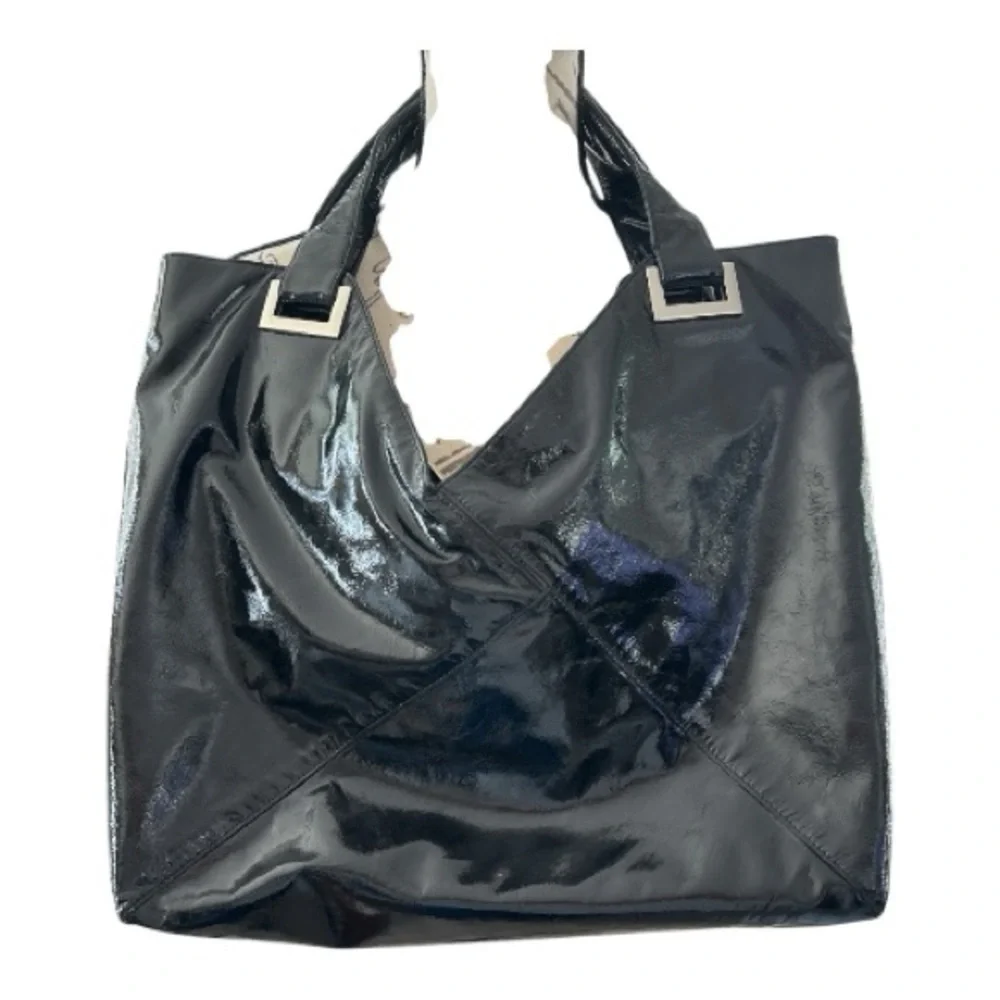 KOOBA black patent leather satchel bag. Top Double zipper. Shiny metallic trim